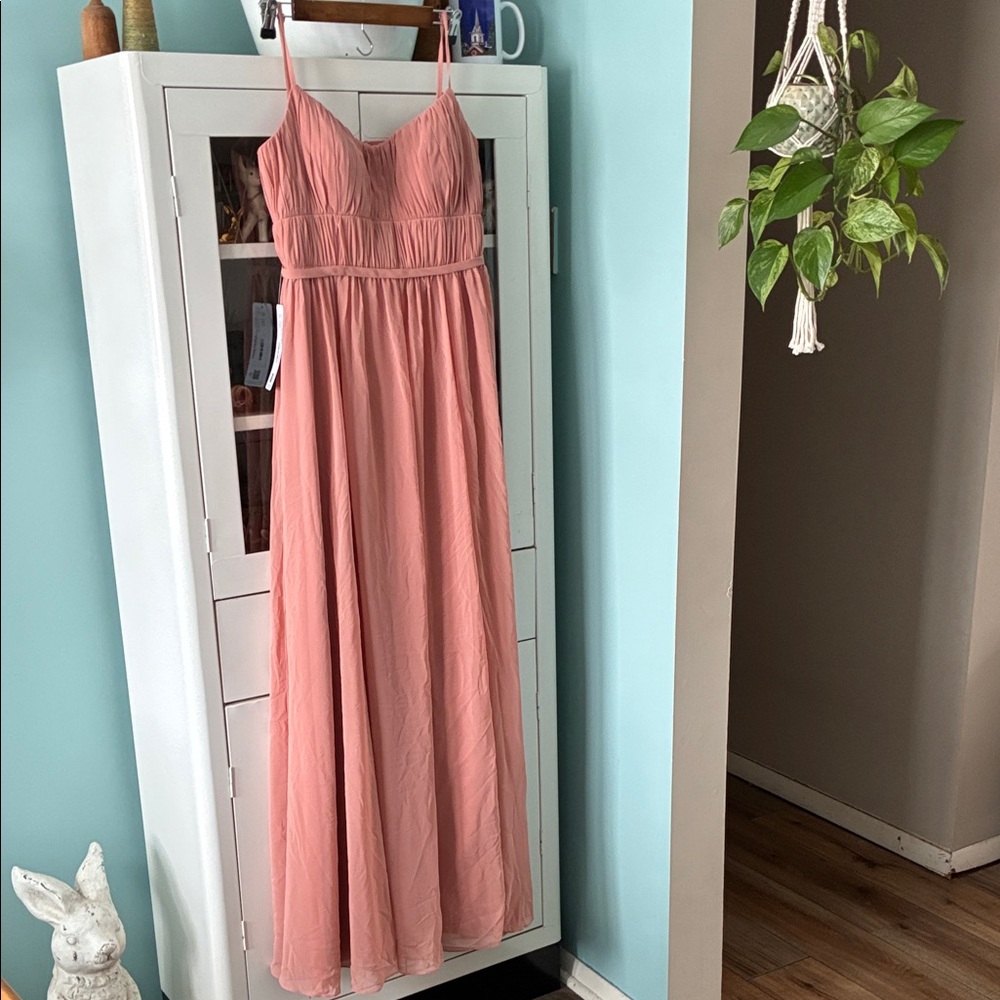 Azazie sz 12 Bridesmaid Formal Champagne Rose Elegant Pink Maxi Dress nwt
